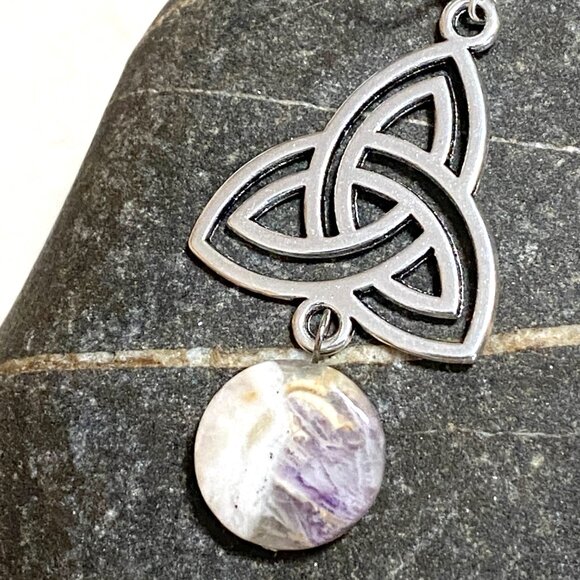 2/$20, Genuine Purple Opalized Fluorite Triqueta Sterling Silver Earrings - Picture 5 of 9